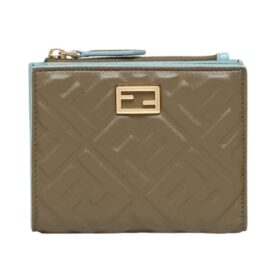 Brieftasche aus grünem Nappaleder mit FF-Muster 9.5cm
