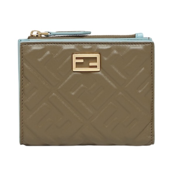 Brieftasche aus grünem Nappaleder mit FF-Muster 9.5cm