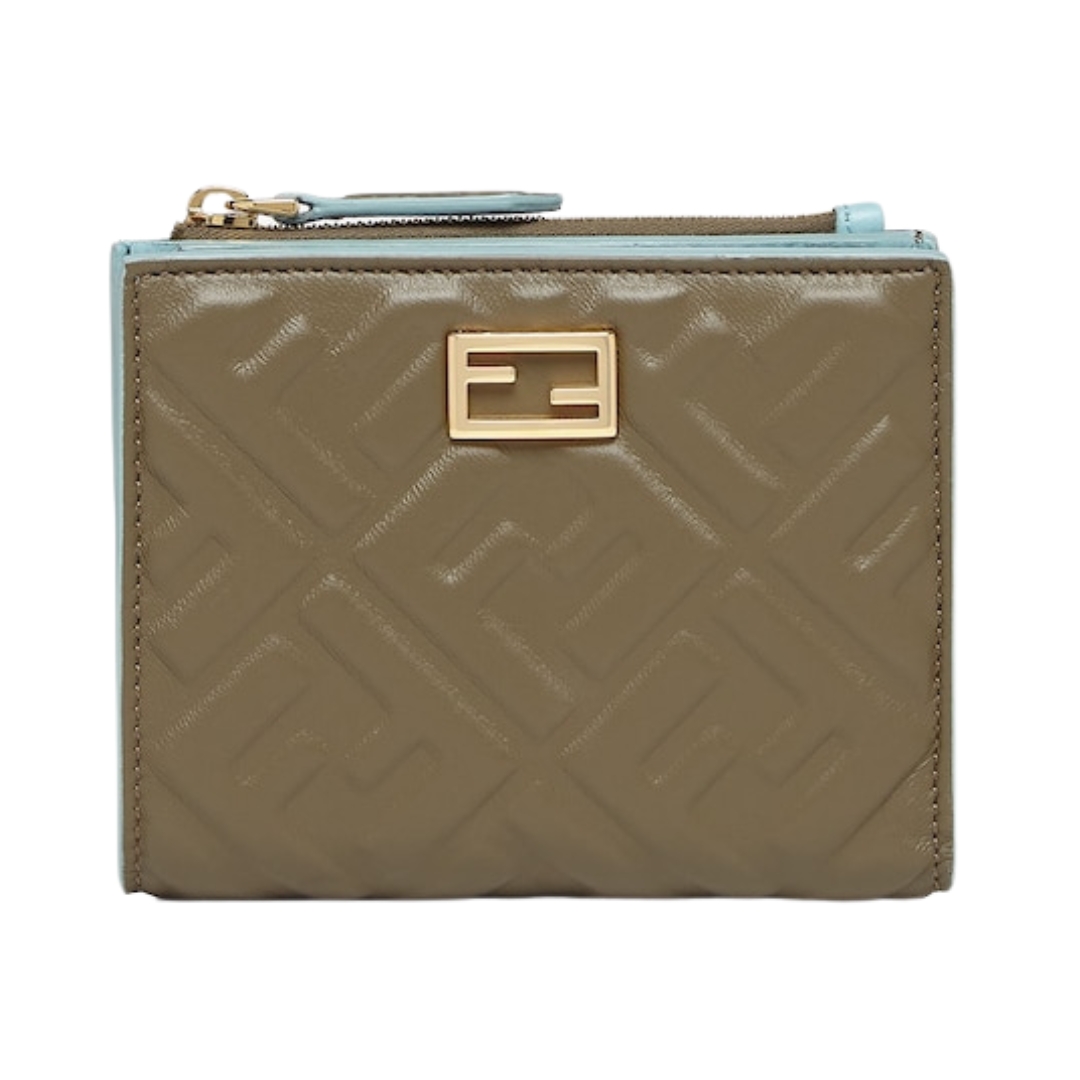 Brieftasche aus grünem Nappaleder mit FF-Muster 9.5cm