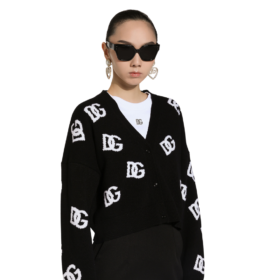 Woll-V-Ausschnitt-Pullover mit DG-Logo-Einlage