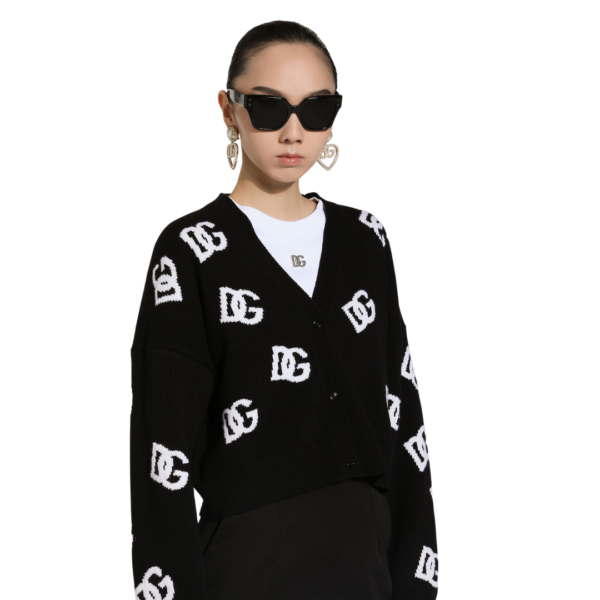 Woll-V-Ausschnitt-Pullover mit DG-Logo-Einlage