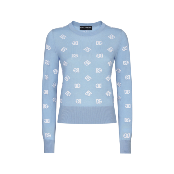 Woll- und Seiden-Jacquard-Pullover mit tonalem DG-Logo