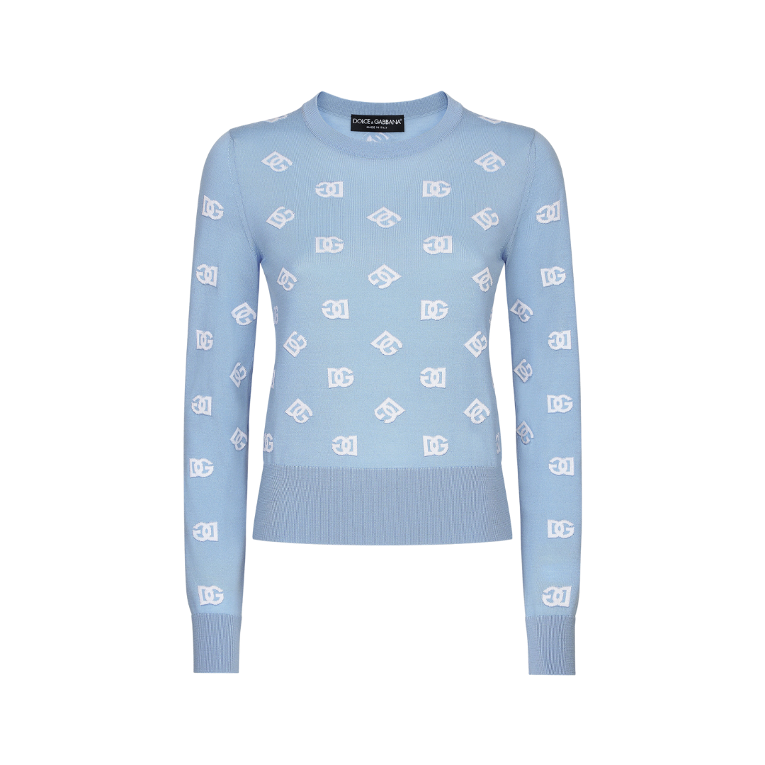 Woll- und Seiden-Jacquard-Pullover mit tonalem DG-Logo