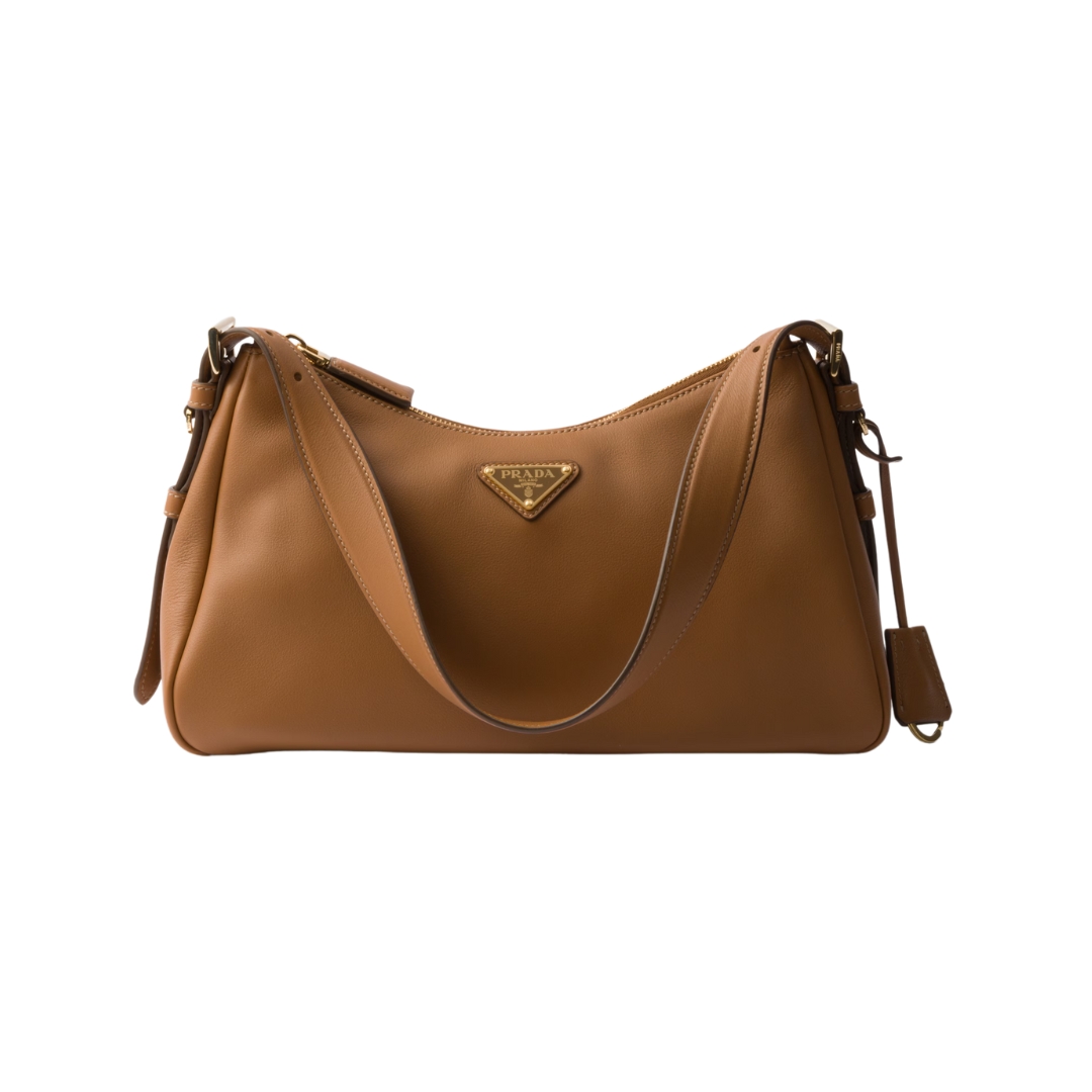 Mittelgroße Lederschultertasche in Karamell 18cm