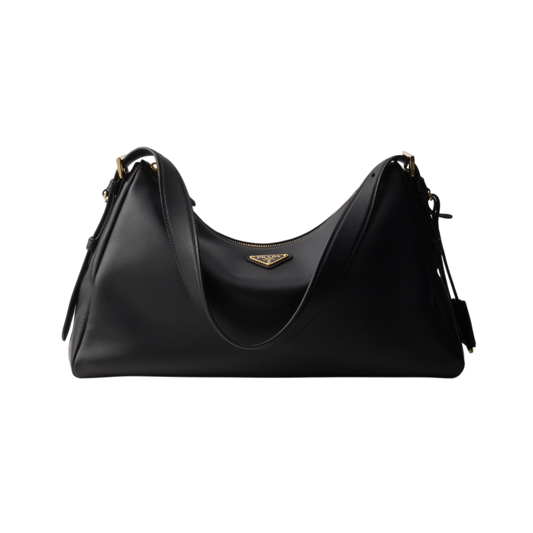 Aimée große Lederschultertasche in Schwarz 23cm