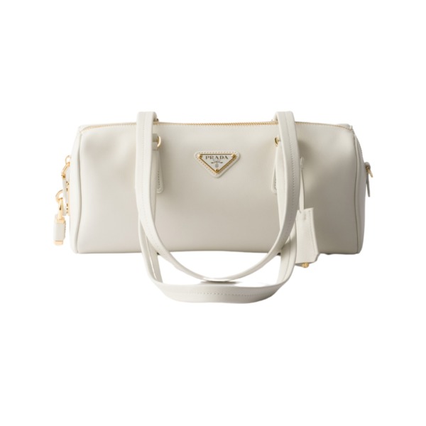 Mittelgroße Lederhandtasche mit Griff in Weiß 12.5cm