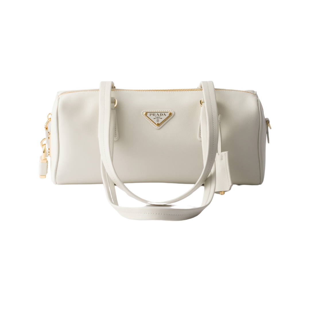 Mittelgroße Lederhandtasche mit Griff in Weiß 12.5cm
