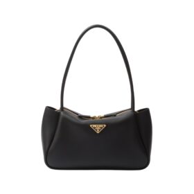 Mittelgroße Lederschultertasche in Schwarz 16cm