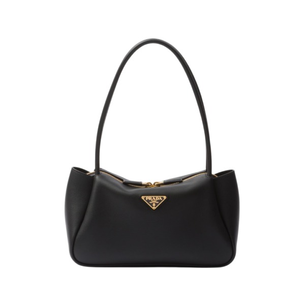 Mittelgroße Lederschultertasche in Schwarz 16cm