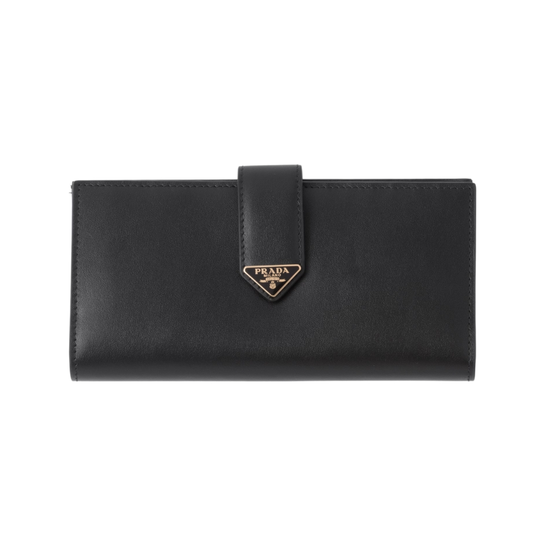 Leder-Geldbörse in Schwarz 18cm