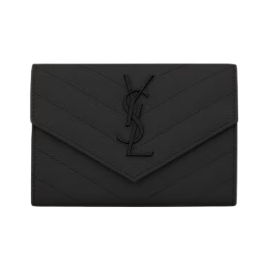 Cassandre Matelassé kleine Umschlag-Geldbörse aus Grain de Poudre Leder 13.5cm