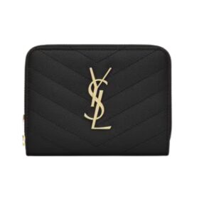 Cassandre matelassierte kompakte Zip-Around-Brieftasche aus Grain de Poudre Leder 12cm