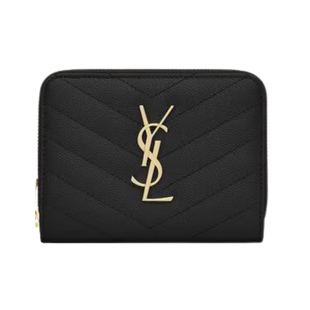 Cassandre matelassierte kompakte Zip-Around-Brieftasche aus Grain de Poudre Leder 12cm