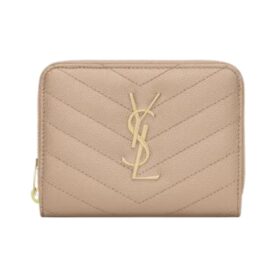 Cassandre matelassierte kompakte Reißverschluss-Brieftasche aus Grain de Poudre Leder 12cm