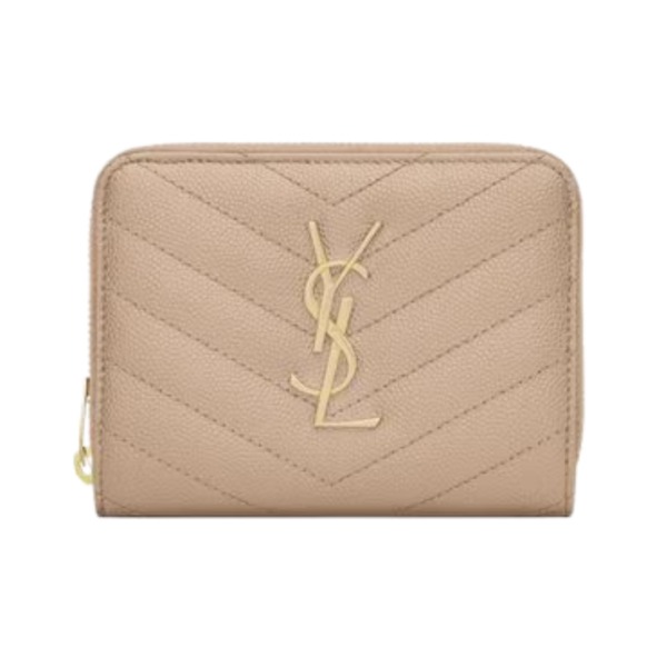 Cassandre matelassierte kompakte Reißverschluss-Brieftasche aus Grain de Poudre Leder 12cm