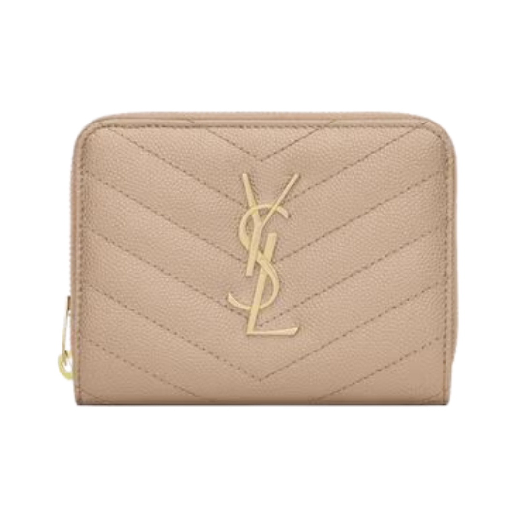 Cassandre matelassierte kompakte Reißverschluss-Brieftasche aus Grain de Poudre Leder 12cm