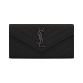 Cassandre matelassierte große Klappenbrieftasche aus Grain de Poudre Leder 19cm
