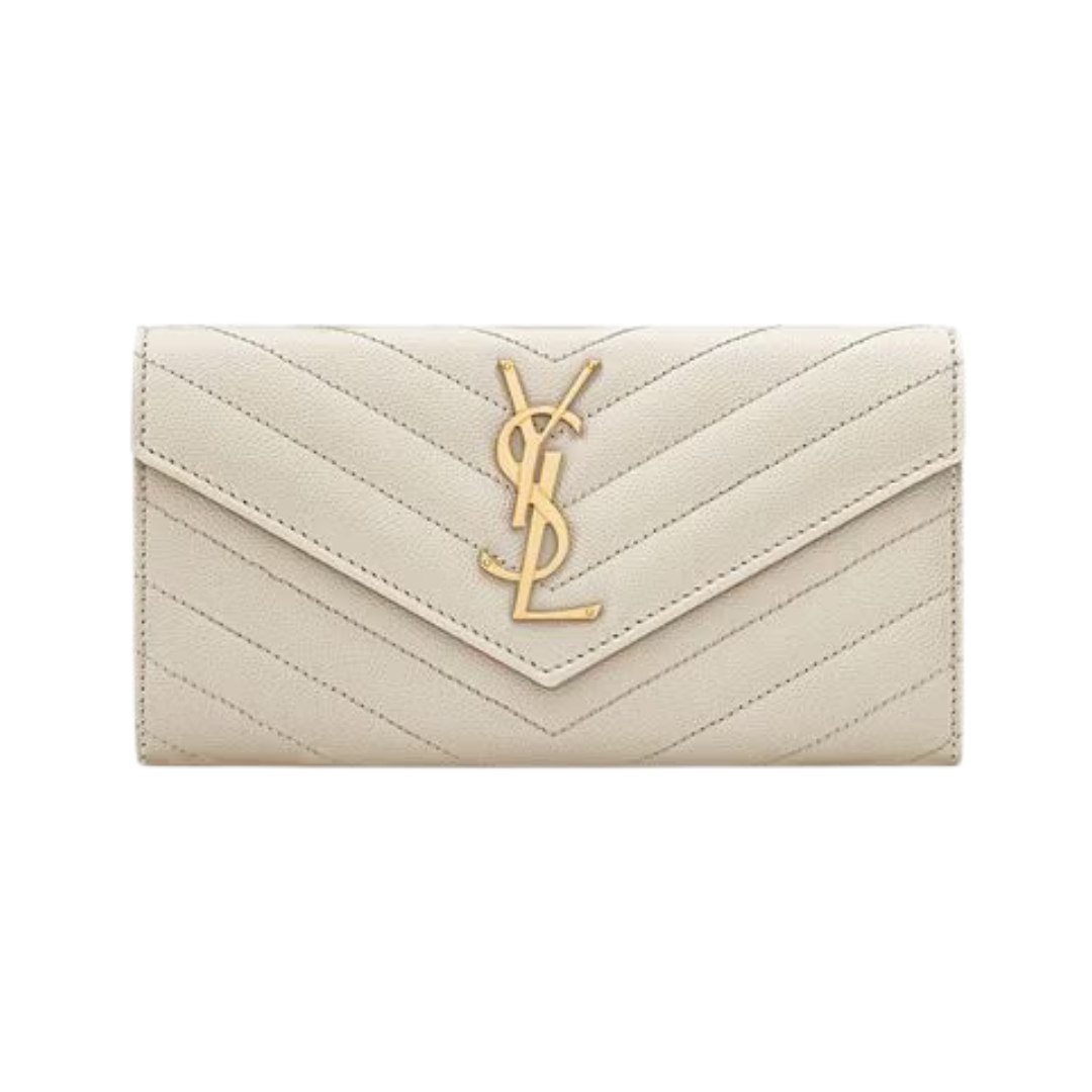Cassandre matelassierte große Klappenbrieftasche aus Grain de Poudre Leder 19cm