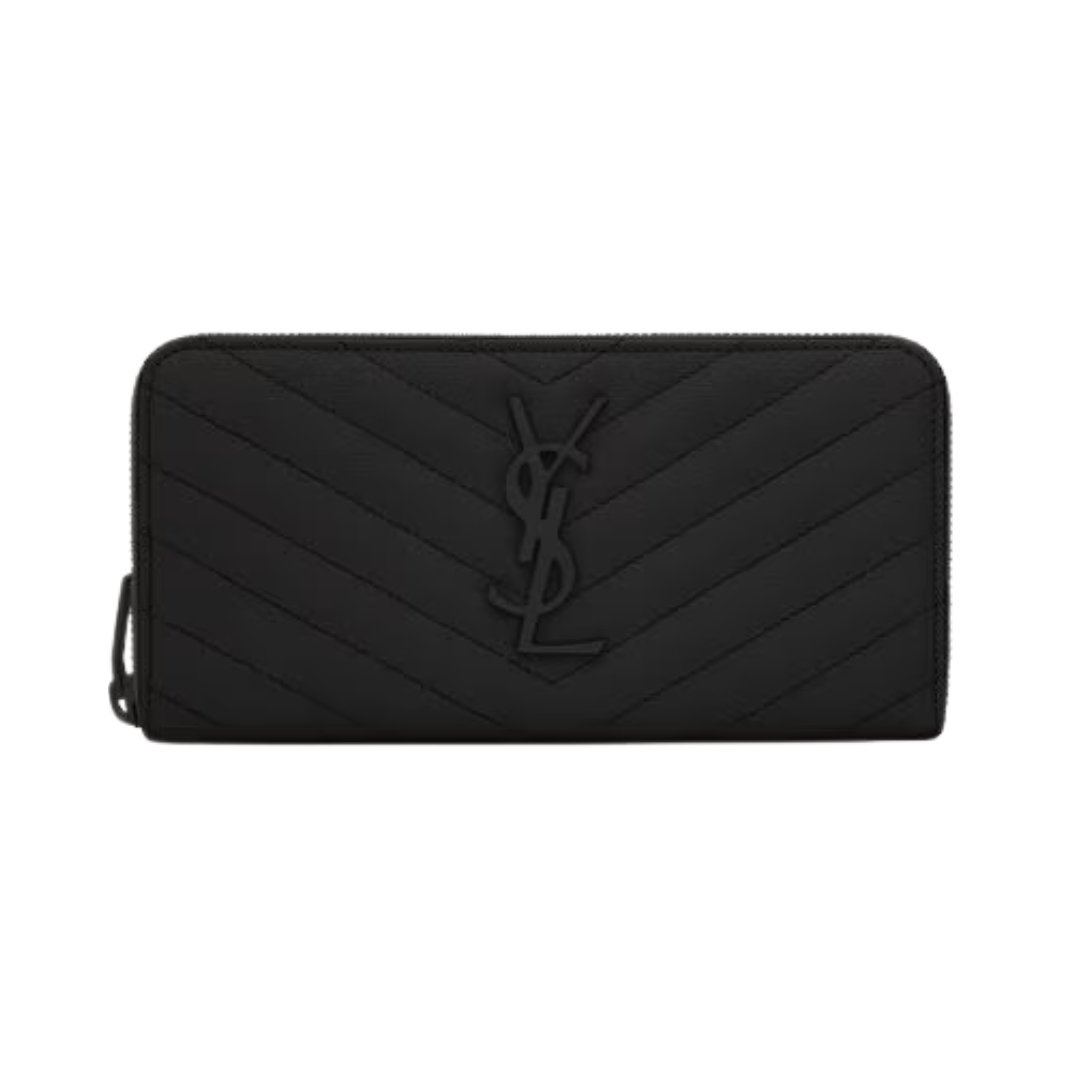 Cassandre matelassierte Zip-Around-Brieftasche aus Grain de Poudre Leder 19cm