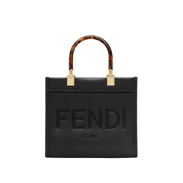 Schwarze Leder-Shoppingtasche 22cm
