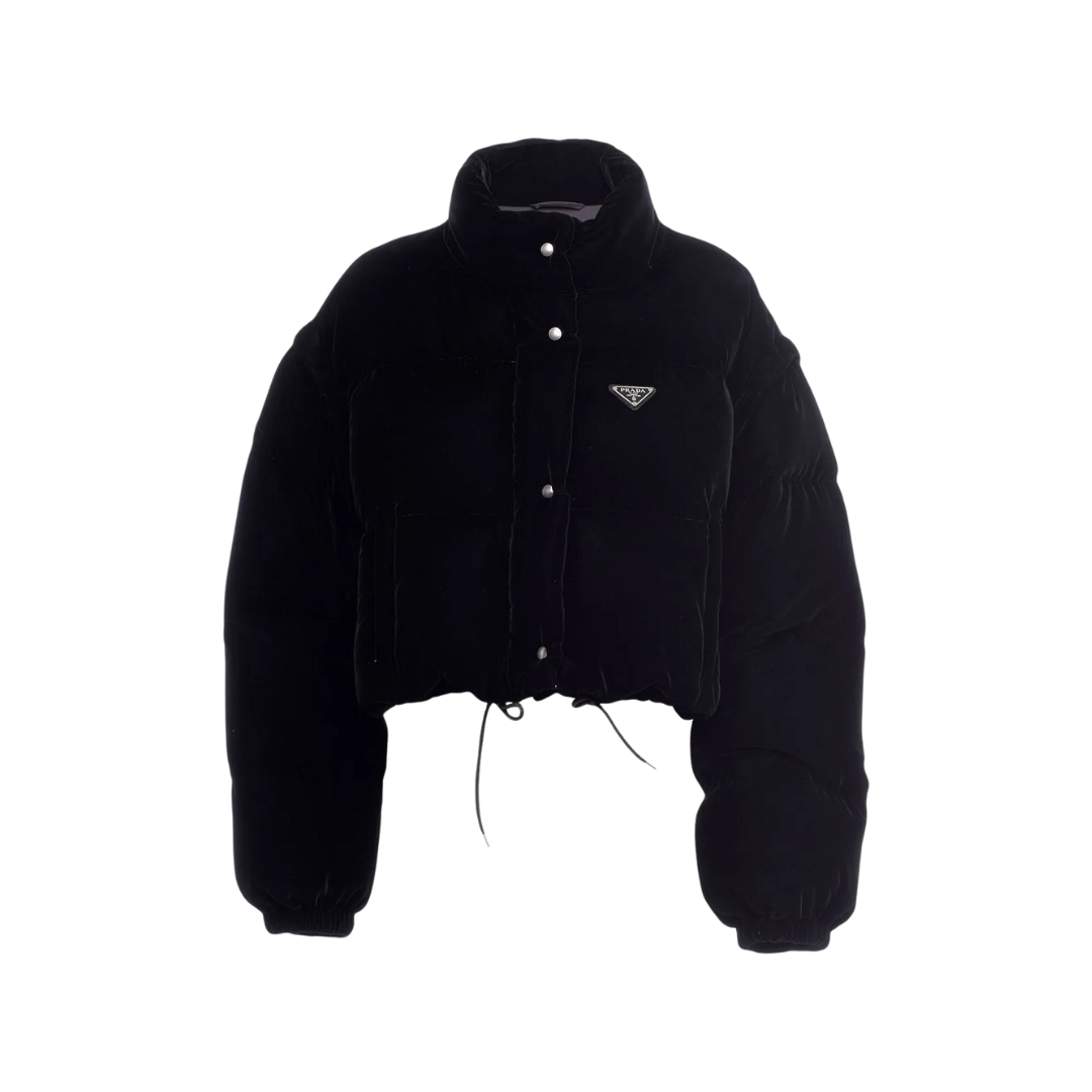 Wandelbare Samt-Daunenjacke Schwarz