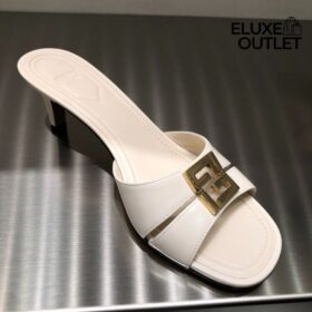 Sandalen aus weißem Leder mit mittelhohem Absatz 5.5cm
