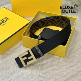Beidseitiger Gürtel aus schwarzem Leder und Stoff mit FF-Muster 3,8cm