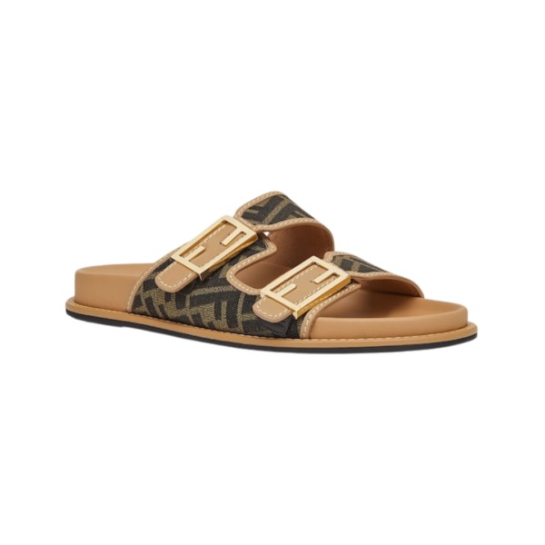 Braune Stoff-Slipper mit FF-Muster