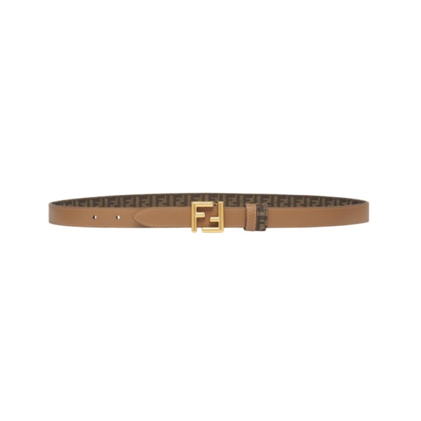 Beidseitiger Gürtel aus mit FF-Muster in brauner Farbe und beige Leder 2cm