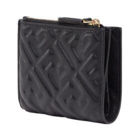 Brieftasche aus schwarzem Nappaleder mit FF-Muster 9.5cm