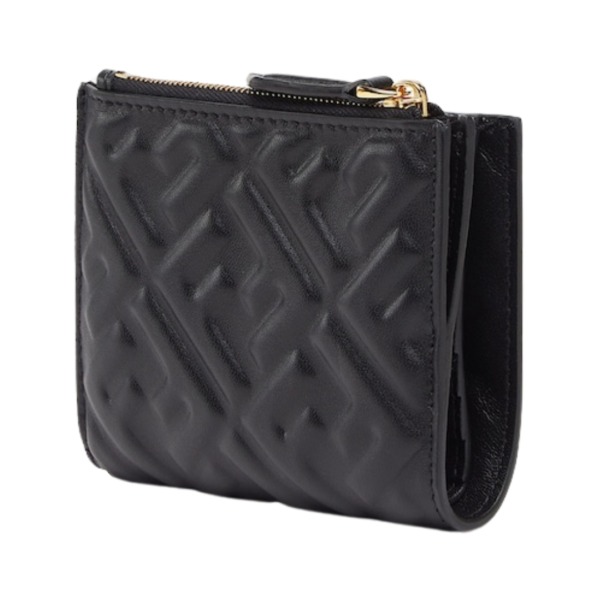 Brieftasche aus schwarzem Nappaleder mit FF-Muster 9.5cm