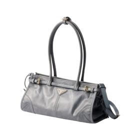 Mittelgroße Lederhandtasche in Blau 15.5cm