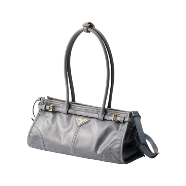 Mittelgroße Lederhandtasche in Blau 15.5cm