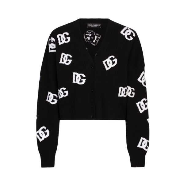 Woll-V-Ausschnitt-Pullover mit DG-Logo-Einlage