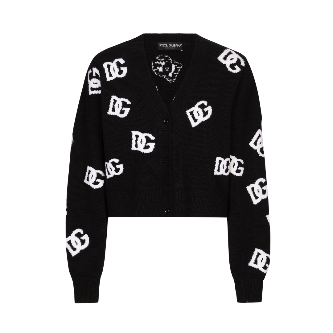 Woll-V-Ausschnitt-Pullover mit DG-Logo-Einlage