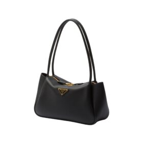 Mittelgroße Lederschultertasche in Schwarz 16cm