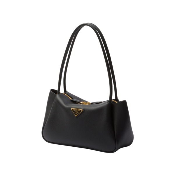 Mittelgroße Lederschultertasche in Schwarz 16cm