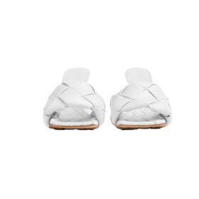 Intrecciato Leder-Pantolette in Optikweiß 9cm