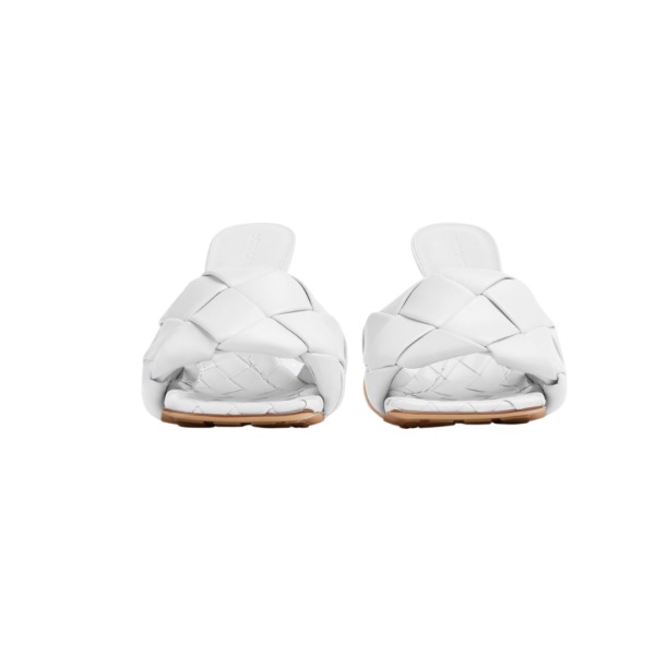 Intrecciato Leder-Pantolette in Optikweiß 9cm