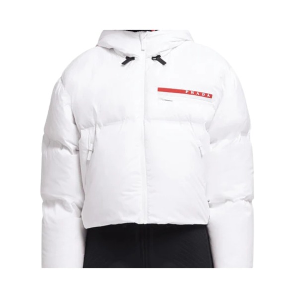 Cropped Pufferjacke Weiß/Rot