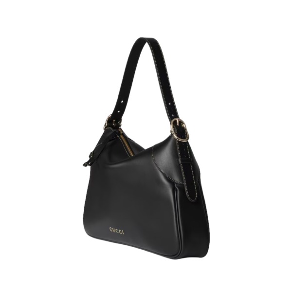 GG Emblem Schultertasche Schwarzes Glattleder 37cm