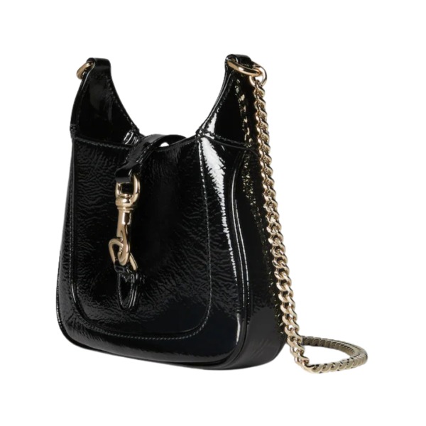 Jackie Notte Tasche aus schwarzem Lackleder 19.5cm