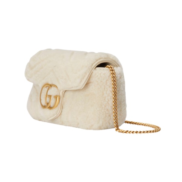 Weiße Super-Mini-Tasche aus Schaffell 16.5cm