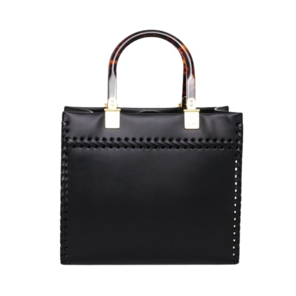 Schwarze Leder-Shoppingtasche 22cm