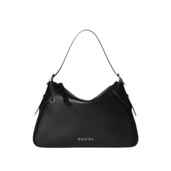 GG Emblem Schultertasche Schwarzes Glattleder 37cm