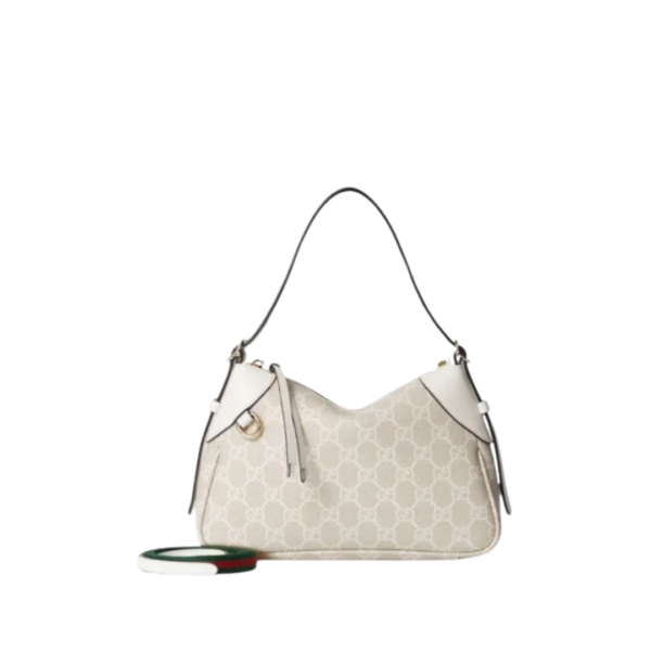 Emblem Schultertasche Beige und Weiß 24.5cm