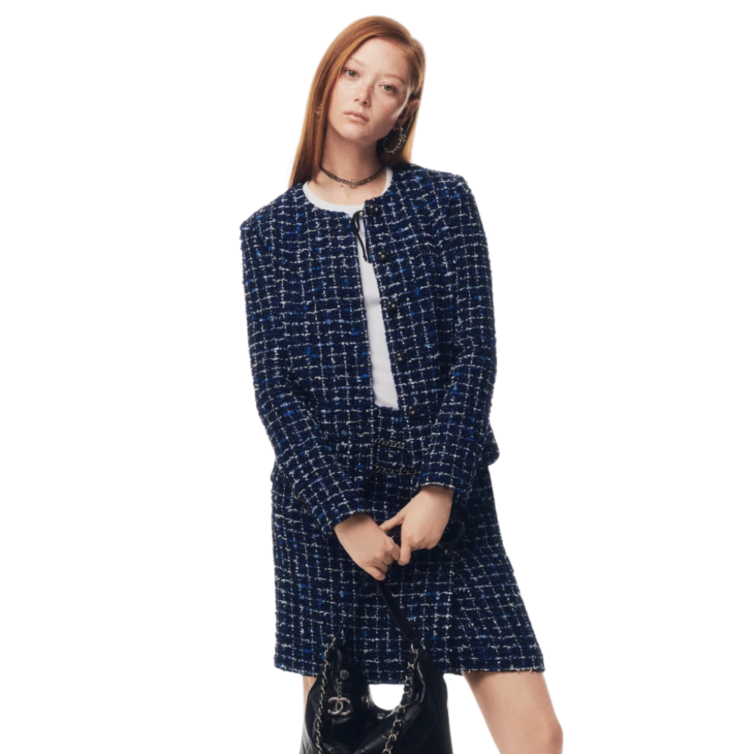 Tweed Marineblau, Blau & Ecru