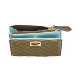 Brieftasche aus grünem Nappaleder mit FF-Muster 9.5cm