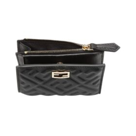 Brieftasche aus schwarzem Nappaleder mit FF-Muster 9.5cm