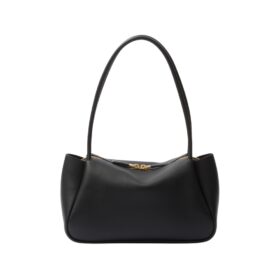 Mittelgroße Lederschultertasche in Schwarz 16cm